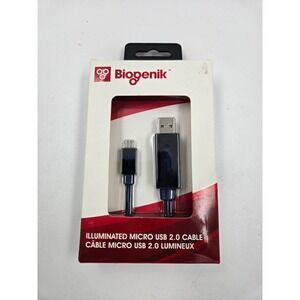 Biogenik Illuminated Micro USB 2.0 Cable 1m 3.2ft Blue LED Light Up BGK812 NEW